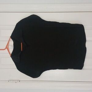 Black Georgette Fabric Button-Up Collar Top Blouse